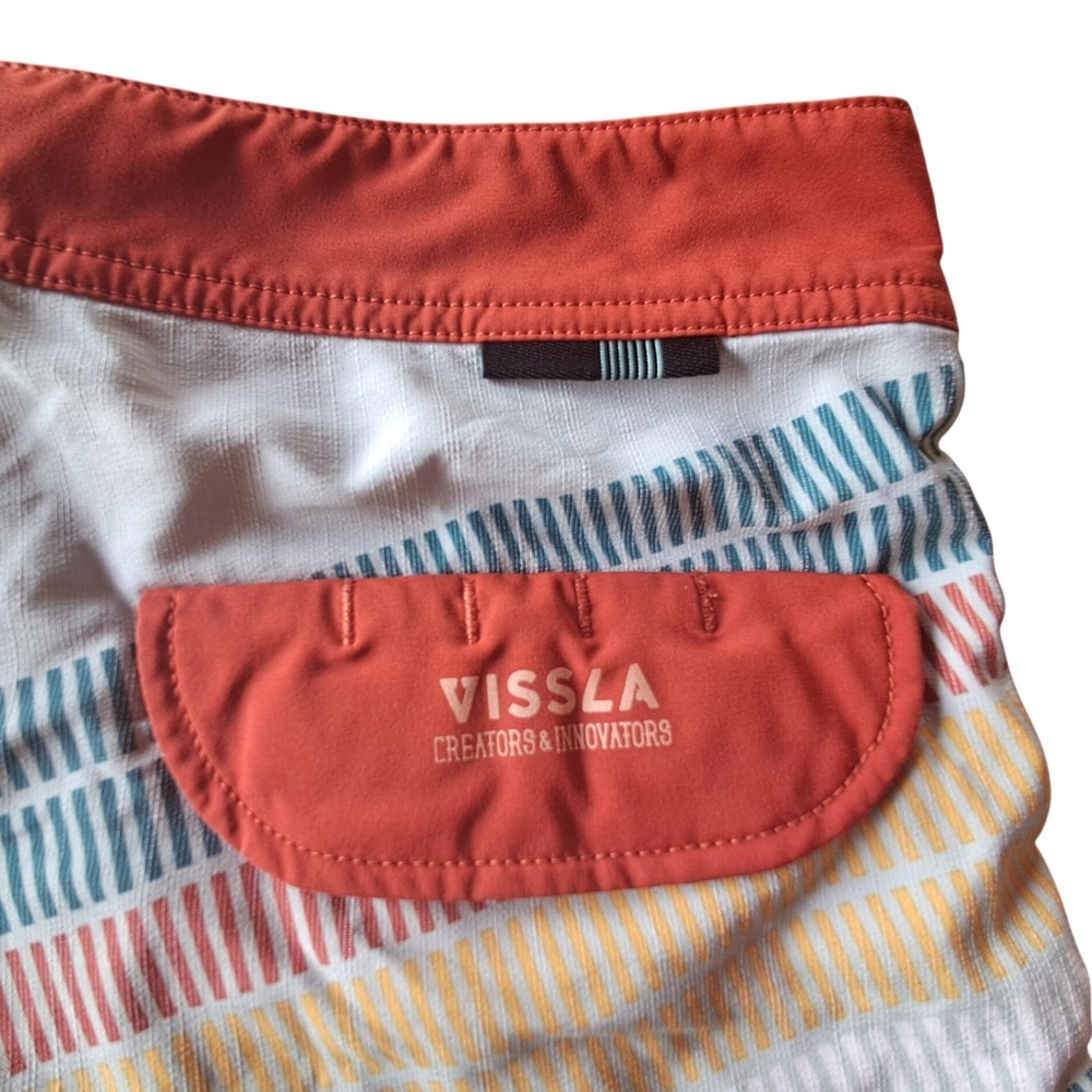 Vissla Board Shorts Mens 30 Gray Orange Stripe 4-Way Stretch Surf Swim - Picture 4 of 8